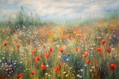 Blooming Summer Meadow Painting Glass Framed Wall Art, Ready to Hang Quality Print