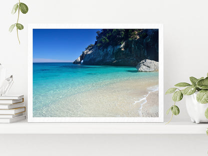 Sandy Beach Of Cala Goloritze Glass Framed Wall Art, Ready to Hang Quality Print Without White Border White