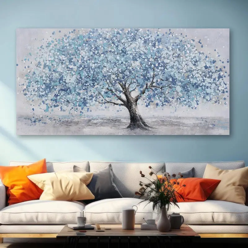 Blue Tree wall canvas office home room framed 120x60cm - Bella Home Decor