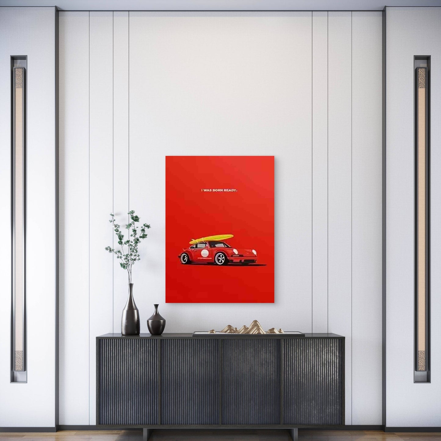Vintage Racing with Red Race Car 60x90cm Metal Print Ready to Hang - Bella Home Decor