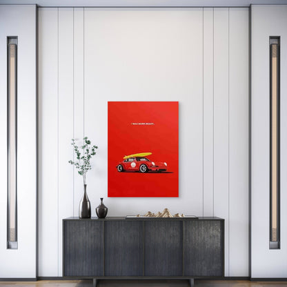 Vintage Racing with Red Race Car 60x90cm Metal Print Ready to Hang - Bella Home Decor