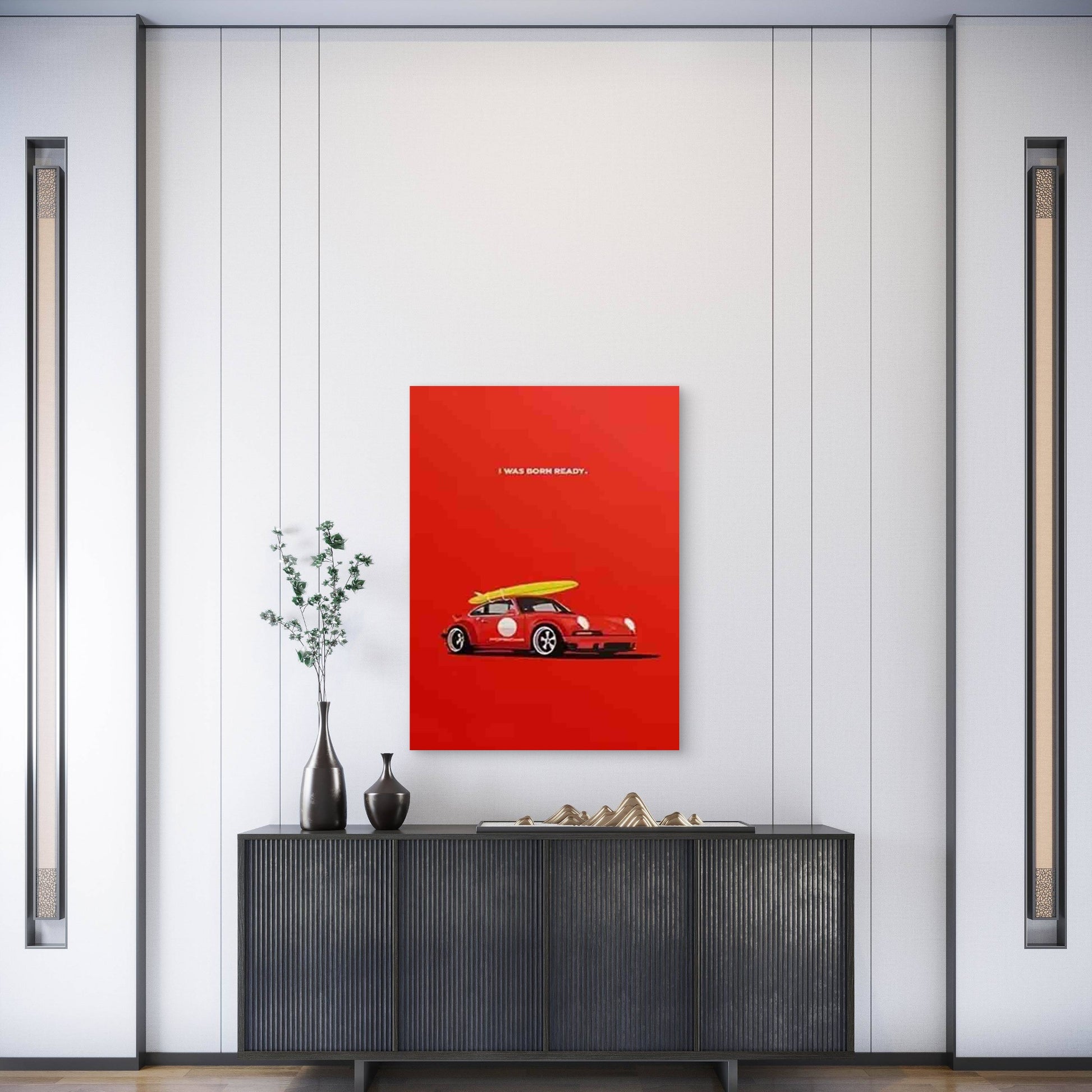 Vintage Racing with Red Race Car Metal Print Ready to Hang - Bella Home Decor