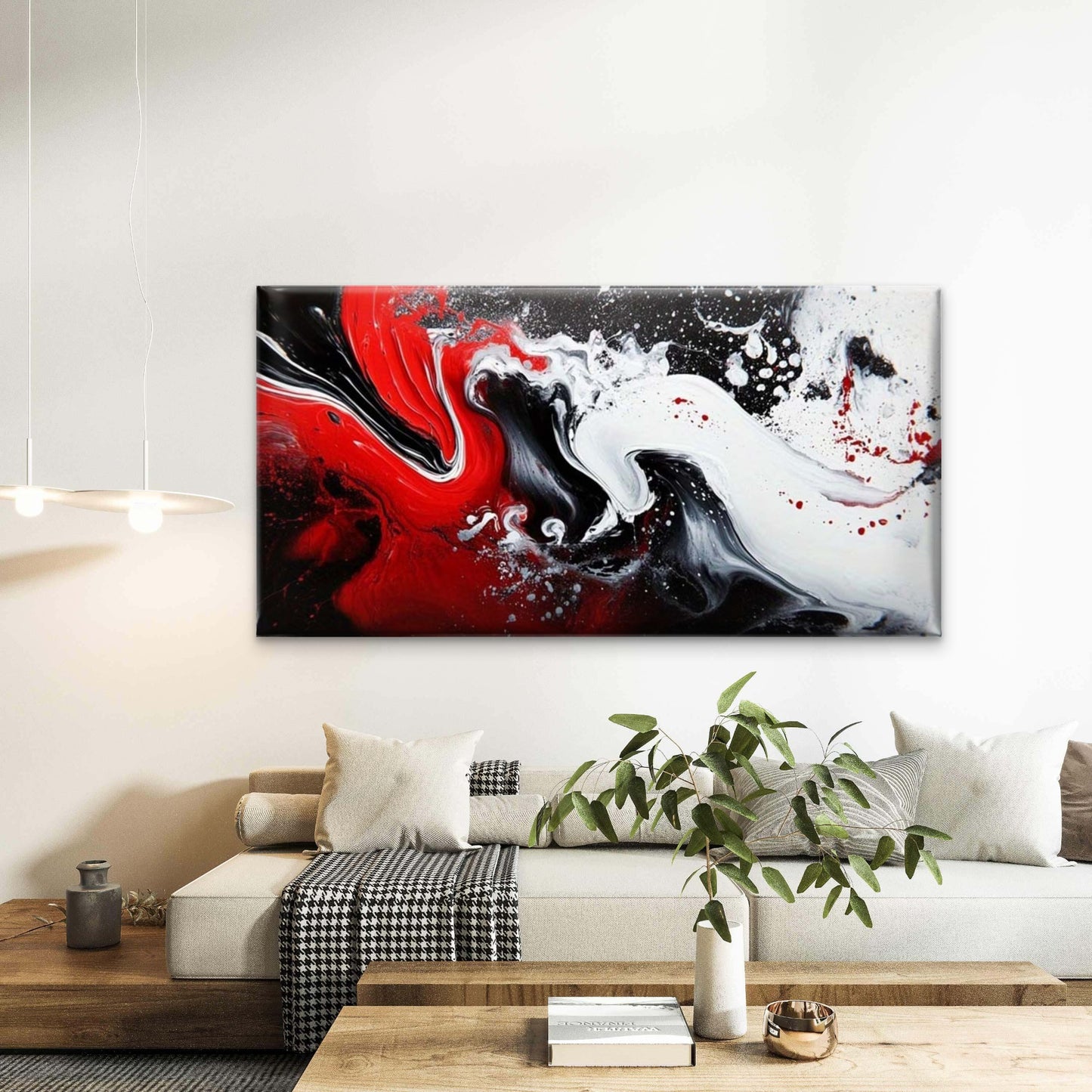 Abstract Red White Black Fluid Wall Art Canvas Office Home Room Framed 120x60cm - Bella Home Decor