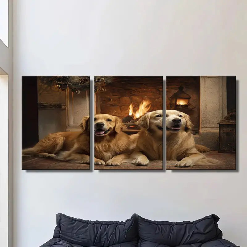 3pcs Realistic Golden Retriever Scene Metal Print Ready to Hang Art