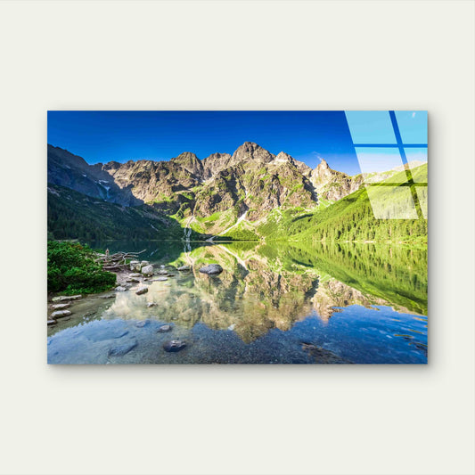 Mountains Alpine Lake Tempered Glass Printing Wall Art Australian Made Quality