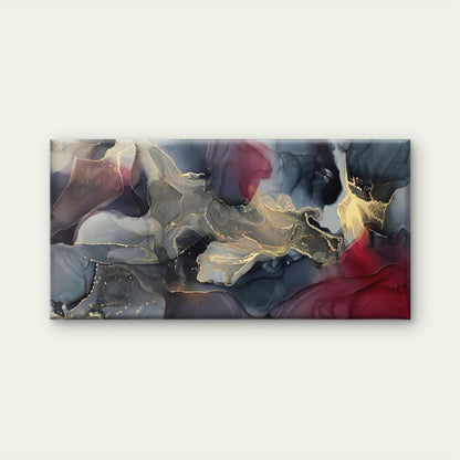 Abstract Black Red Alcohol Ink Swirl Gold Foil Wall Art Canvas Office Home Framed 120x60cm