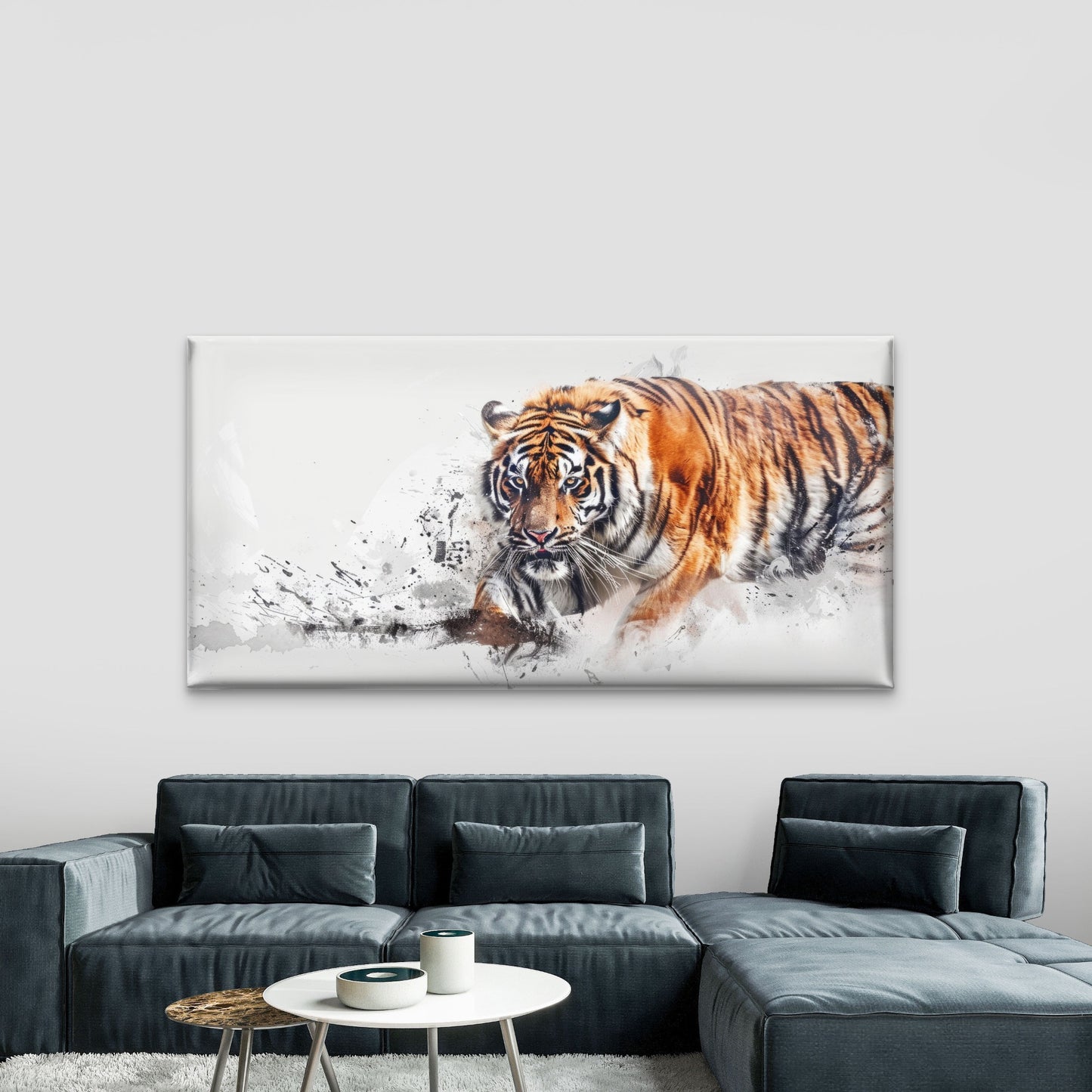 Powerful Wild Tiger In Motion Wall Art Canvas Office Home Room Framed 120x60cm
