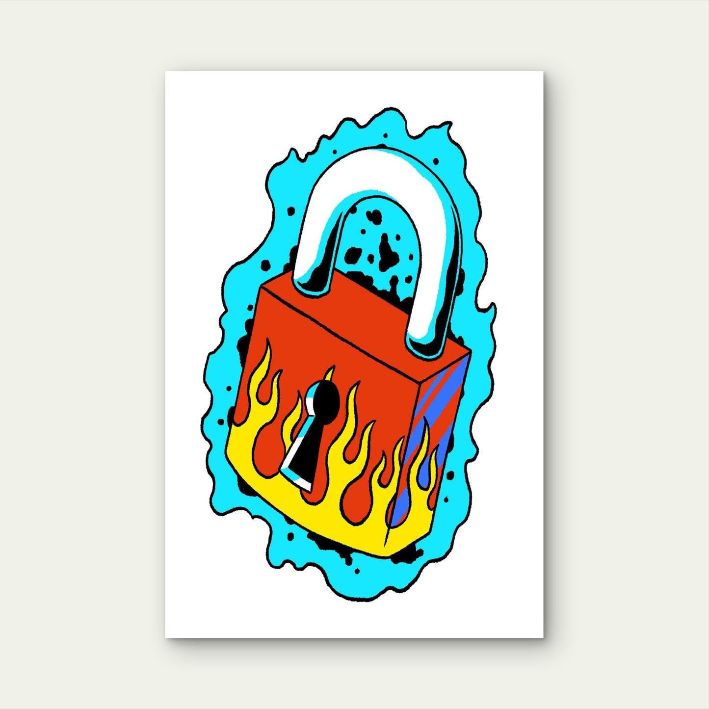 Retro Fire Padlock Design Metal Print Ready to Hang - Bella Home Decor