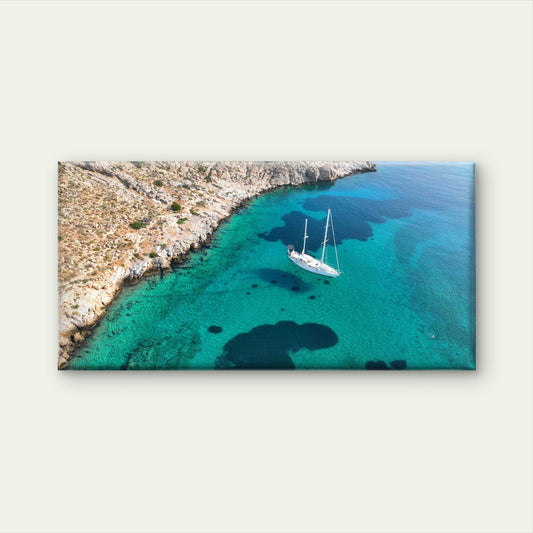 Aerial View Of Boat Along IslandWall Art Canvas Office Home Room Framed 120x60cm