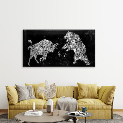 Abstract Bull & Bear Wall Art Canvas Office Home Room Framed 120x60cm - Bella Home Decor