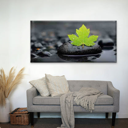 Fresh Green Leaf and Water Wall Art Canvas Office Home Room Framed 120x60cm - Bella Home Decor