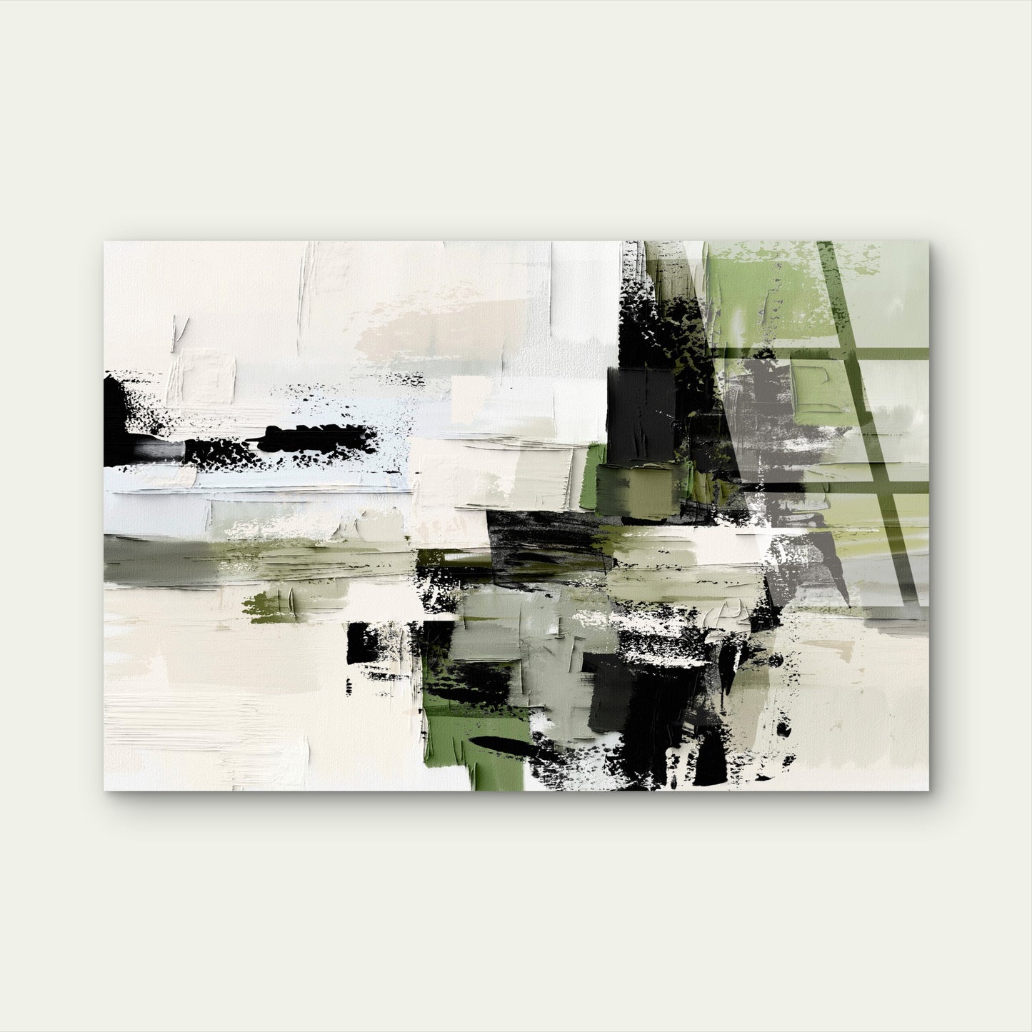 Abstract Block Sage Green Black Palette  Acrylic Glass Printing Wall Art Australian Made Quality