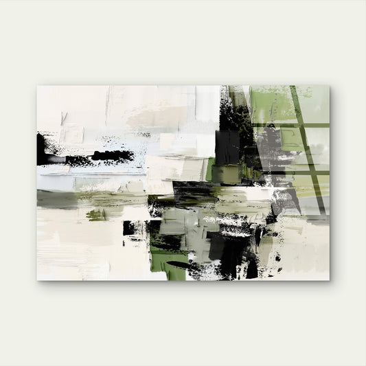 Abstract Block Sage Green Black Palette Acrylic Glass Printing Wall Art Australian Made Quality