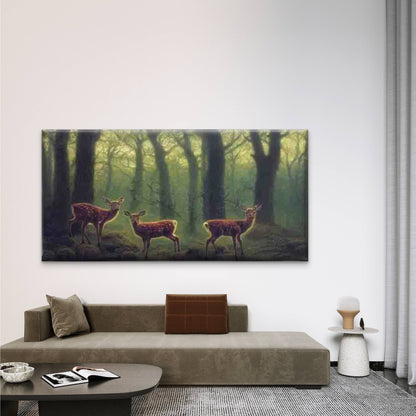 Three White-Spotted Brown Deers Wall Art Canvas Office Home Room Framed 120x60cm