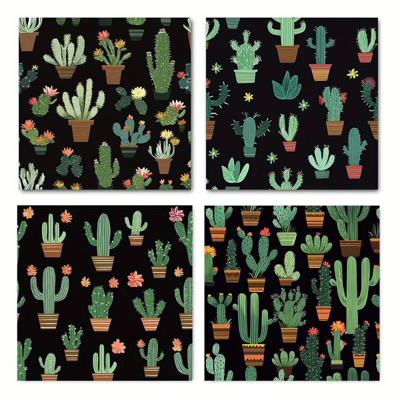4pcs  Cacti and succulents Art Deco Classic jk  Wall Art Canvas Framed