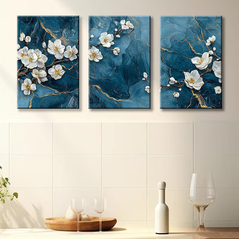 3pcs Blue Cherry Blossom Floral Design Wall Art Set Canvas Framed 40x60cm - High Quality Print 100% Australian Made Wall Canvas Ready to Hang - Bella Home Decor