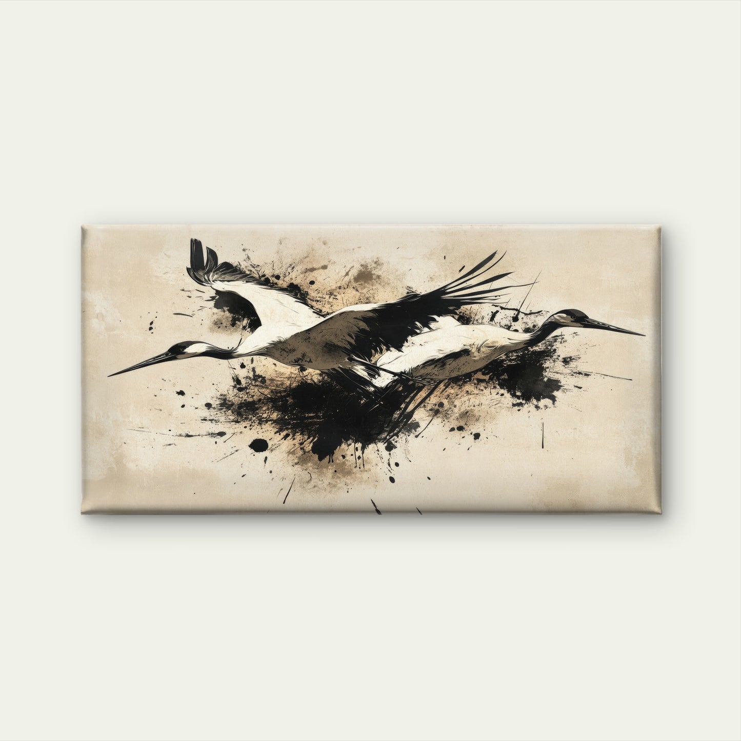 Japanese Crane Ink Painting Wall Art Canvas Office Home Room Framed 120x60cm