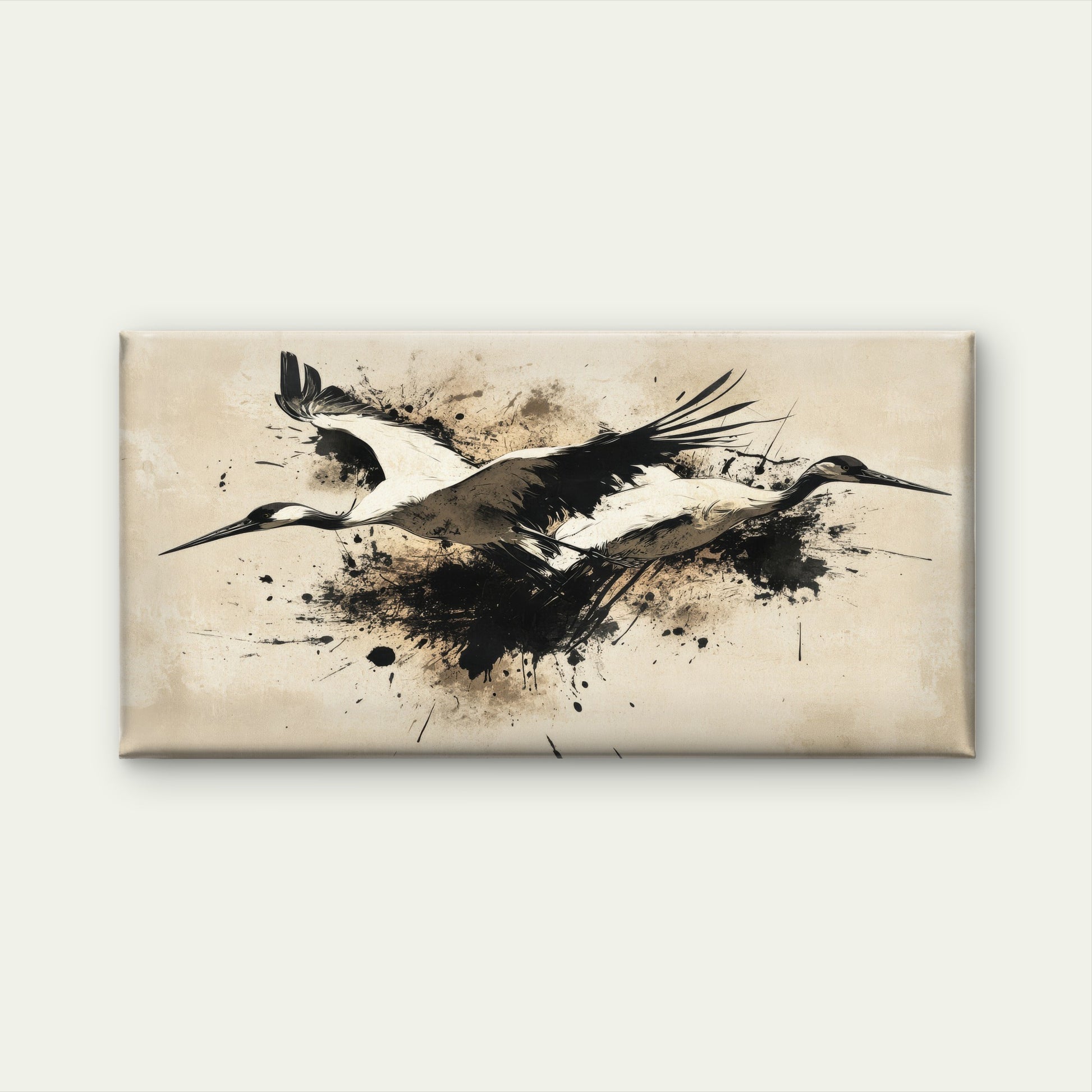 Japanese Crane Ink Painting Wall Art Canvas Office Home Room Framed 120x60cm