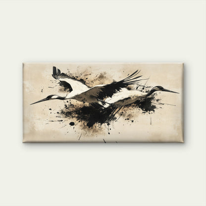 Japanese Crane Ink Painting Wall Art Canvas Office Home Room Framed 120x60cm