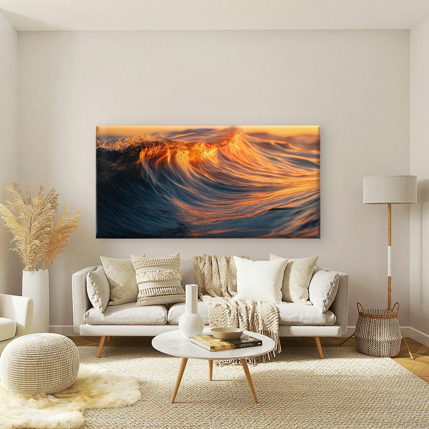 Golden Light On Water Wall Art Canvas Office Home Room Framed 120x60cm - Bella Home Decor