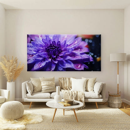 Purple Dahlia With Raindrops Wall Art Canvas Office Home Room Framed 120x60cm