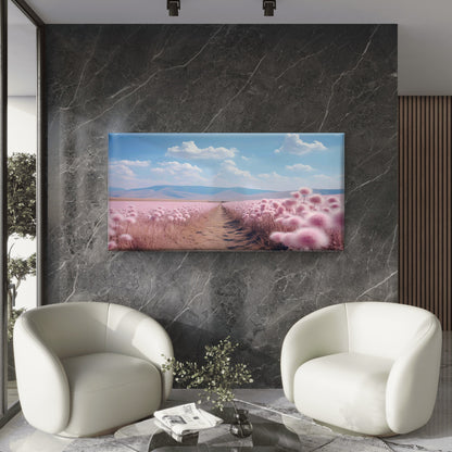 Dianthus Flower Field Landscape Wall Art Canvas Office Home Room Framed 120x60cm - Bella Home Decor