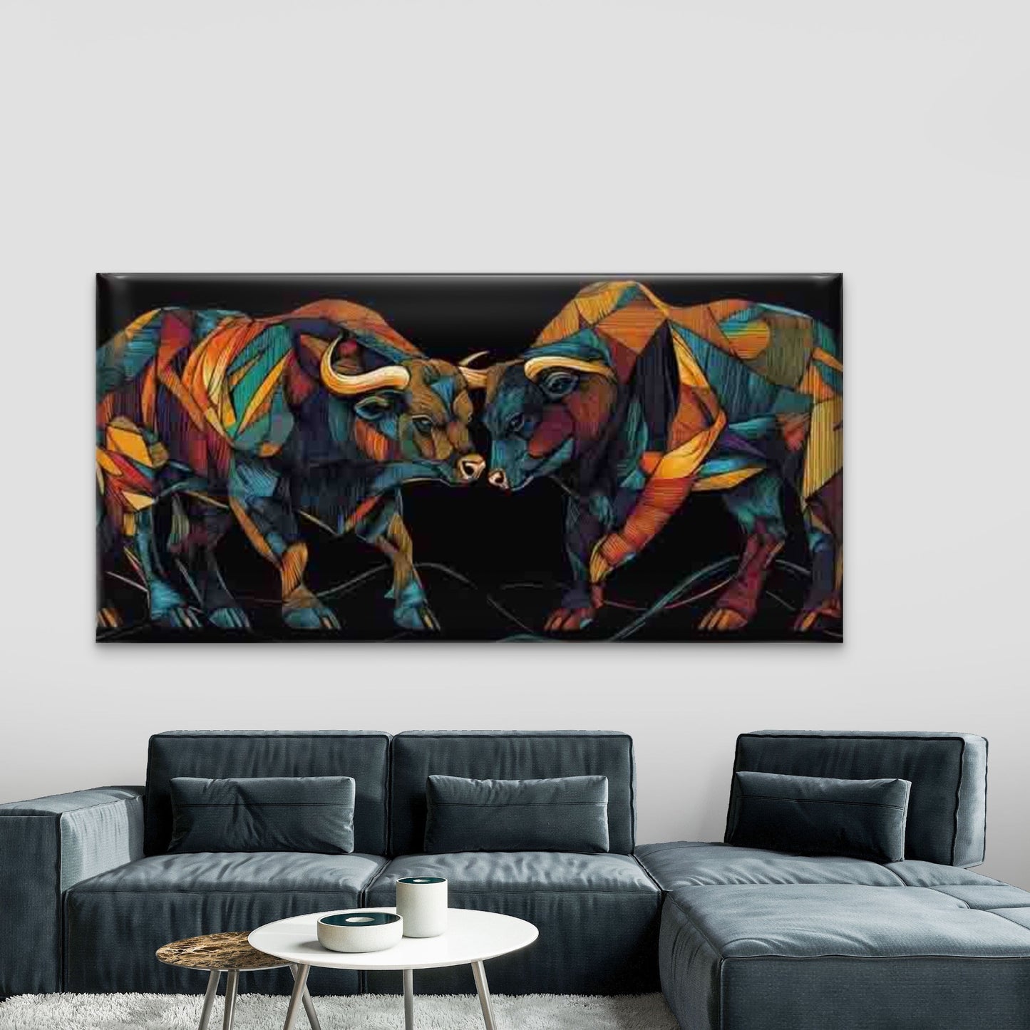 Two Bulls Confrontation Wall Art Canvas Office Home Room Framed 120x60cm
