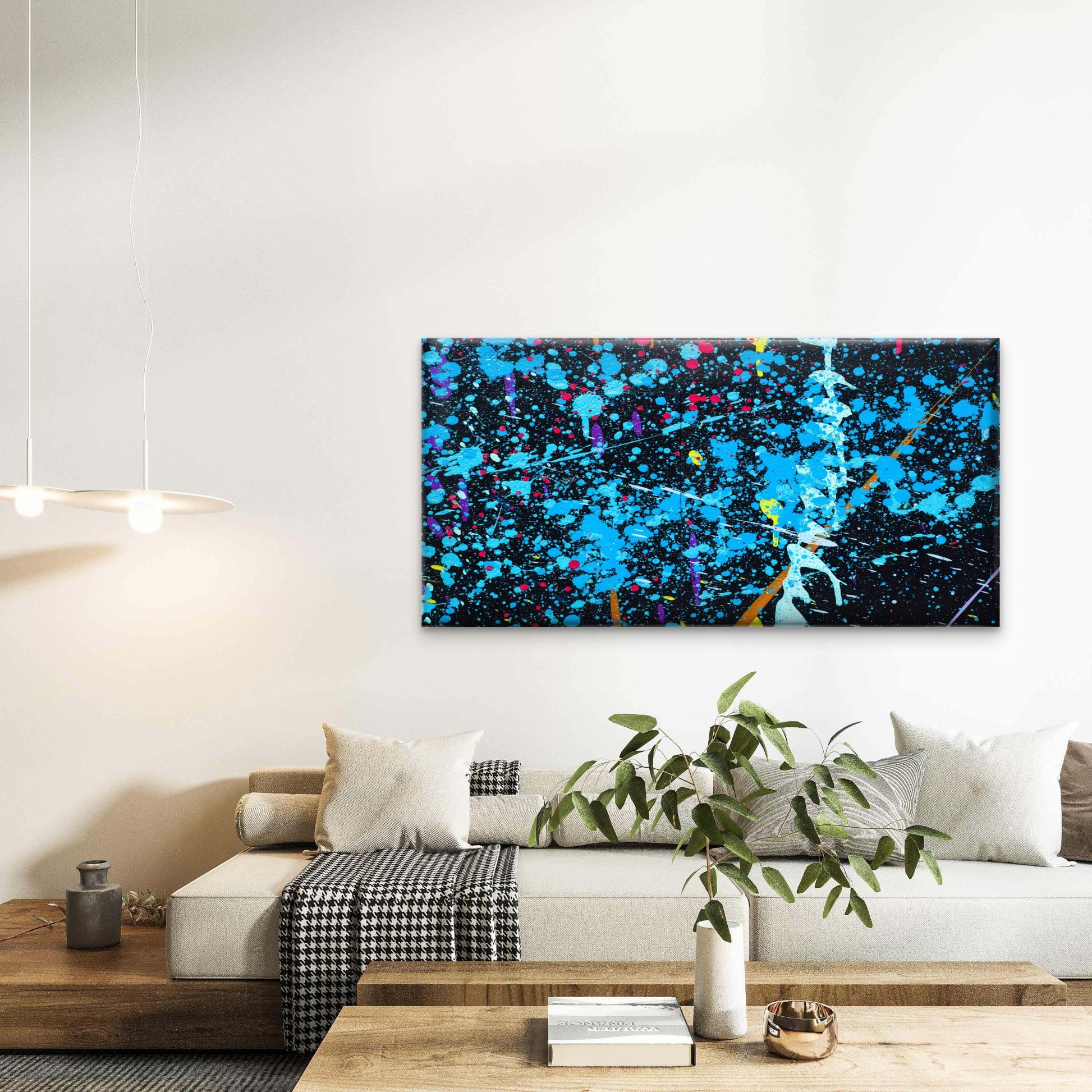 Blue Paint Splash Background Wall Art Canvas Office Home Room Framed 120x60cm - Bella Home Decor