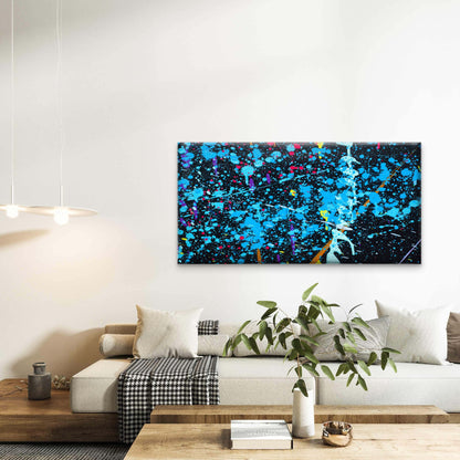 Blue Paint Splash Background Wall Art Canvas Office Home Room Framed 120x60cm - Bella Home Decor