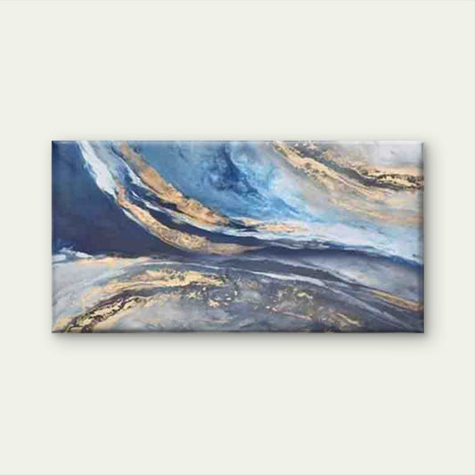 Abstract Blue And Golden Swirl Wall Art Canvas Office Home Room Framed 120x60cm