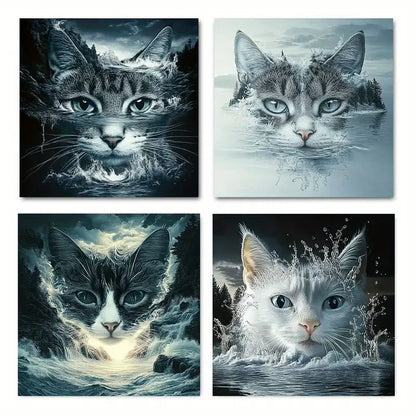 4pcs  Abstract Cat Landscape Rustic Wal SD   Wall Art Canvas Framed