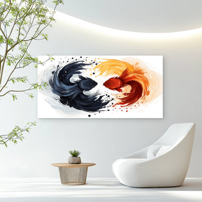 Yin Yang Koi Fish Wall Art Canvas Office Home Room Framed 120x60cm