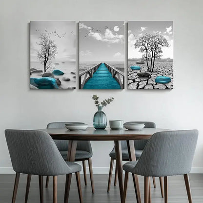3pcs Coastal Beach Scene Metal Print Ready to Hang Art - Bella Home Decor