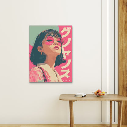 Japanese Text Accent, Pink & Teal Retro 60x90cm Metal Print Ready to Hang - Bella Home Decor