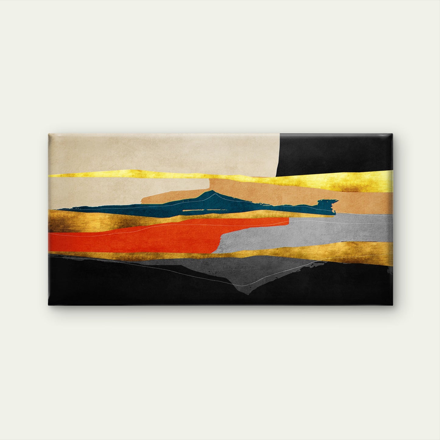 Abstract Gold Foil Navy Orange Wall Art Canvas Office Home Room Framed 120x60cm