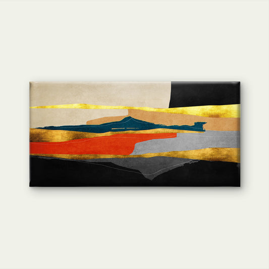Abstract Gold Foil Navy Orange Wall Art Canvas Office Home Room Framed 120x60cm