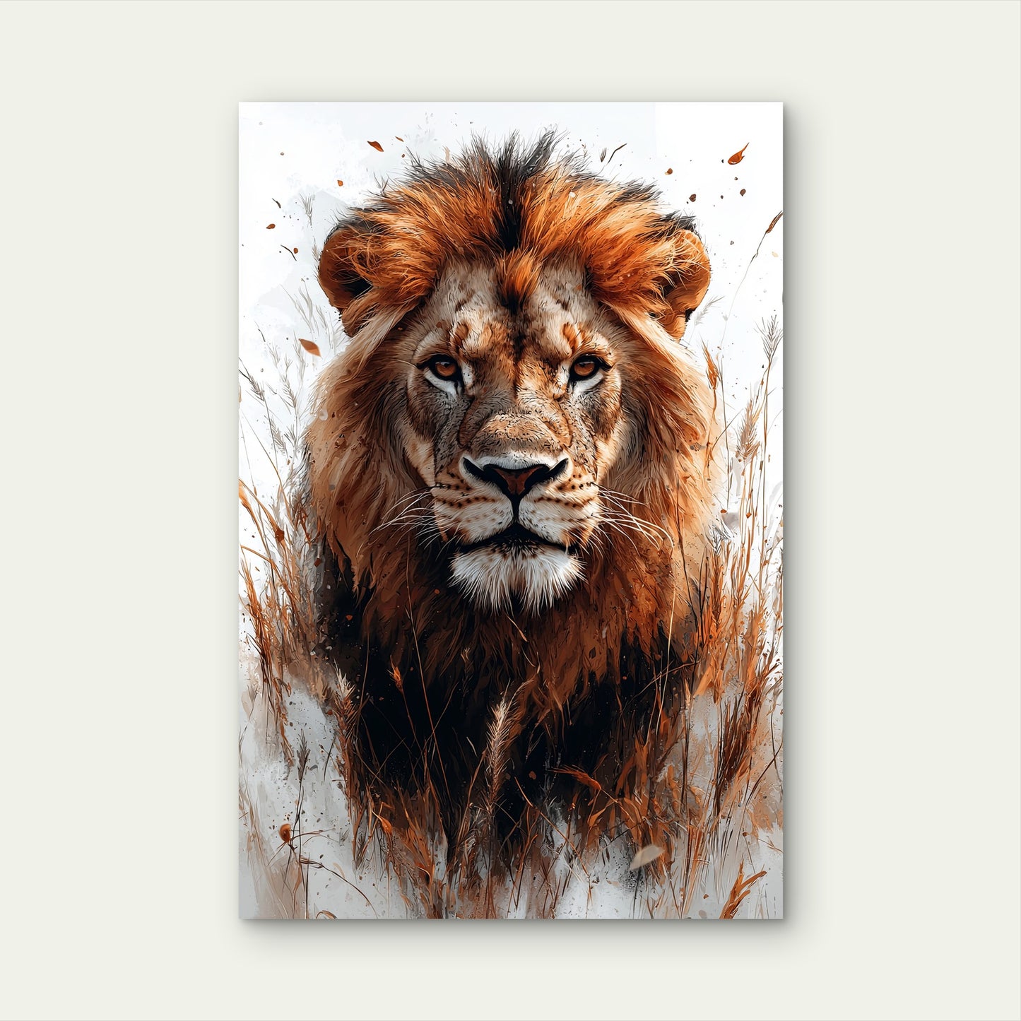 Watercolor Lion King Wild Animal Portrait 40x60cm Metal Print Ready to Hang