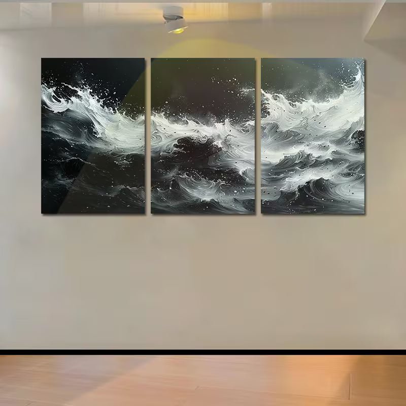 3pcs The Black Sea at Night Wall Art Set Canvas Framed 50x70cm - High Quality Print 100% Australian Made Wall Canvas Ready to Hang