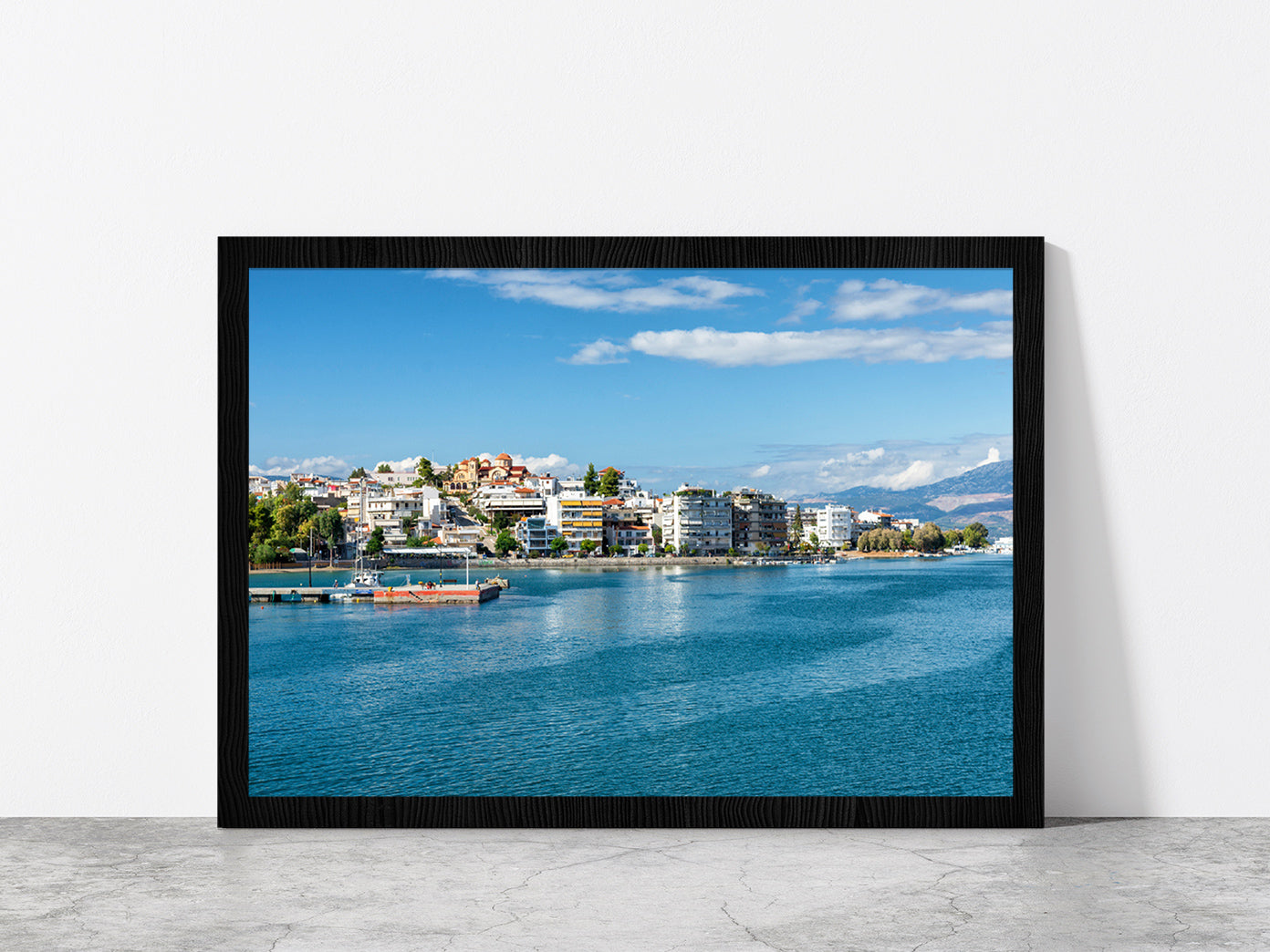 Strait Of Eurypia & The Island Glass Framed Wall Art, Ready to Hang Quality Print Without White Border Black