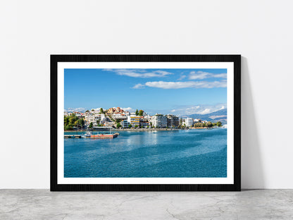 Strait Of Eurypia & The Island Glass Framed Wall Art, Ready to Hang Quality Print With White Border Black