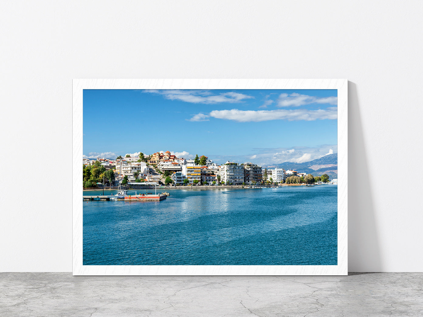 Strait Of Eurypia & The Island Glass Framed Wall Art, Ready to Hang Quality Print Without White Border White