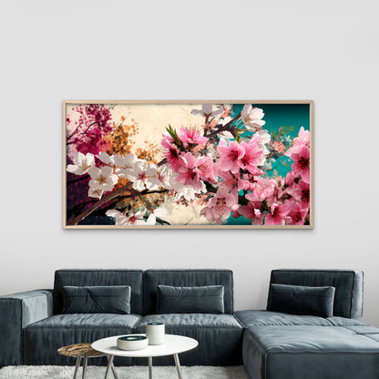 Spring Peach Tree Blossoms Wall Art Canvas Office Home Room Framed 120x60cm