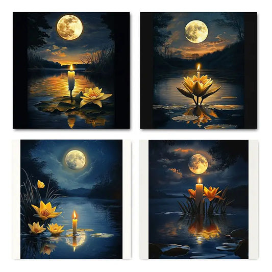 4pcs   Flowers Candle Red Moon BV    Wall Art Canvas Framed