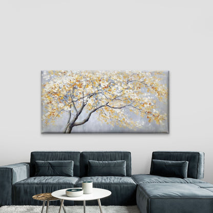 White Leaf Tree Painting Wall Art Canvas Office Home Room Framed 120x60cm - Bella Home Decor