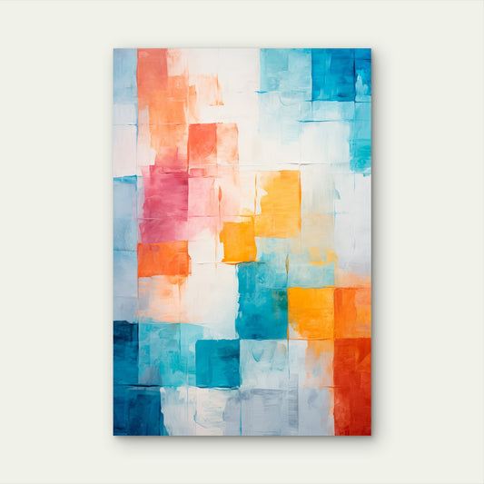 Blue Orange Geometric Abstract Oil Art 40x60cm Metal Print Ready to Hang