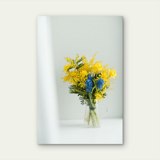 Bouquet Of Flowers In A Clear Glass Vase 60x90cm Metal Print Ready to Hang