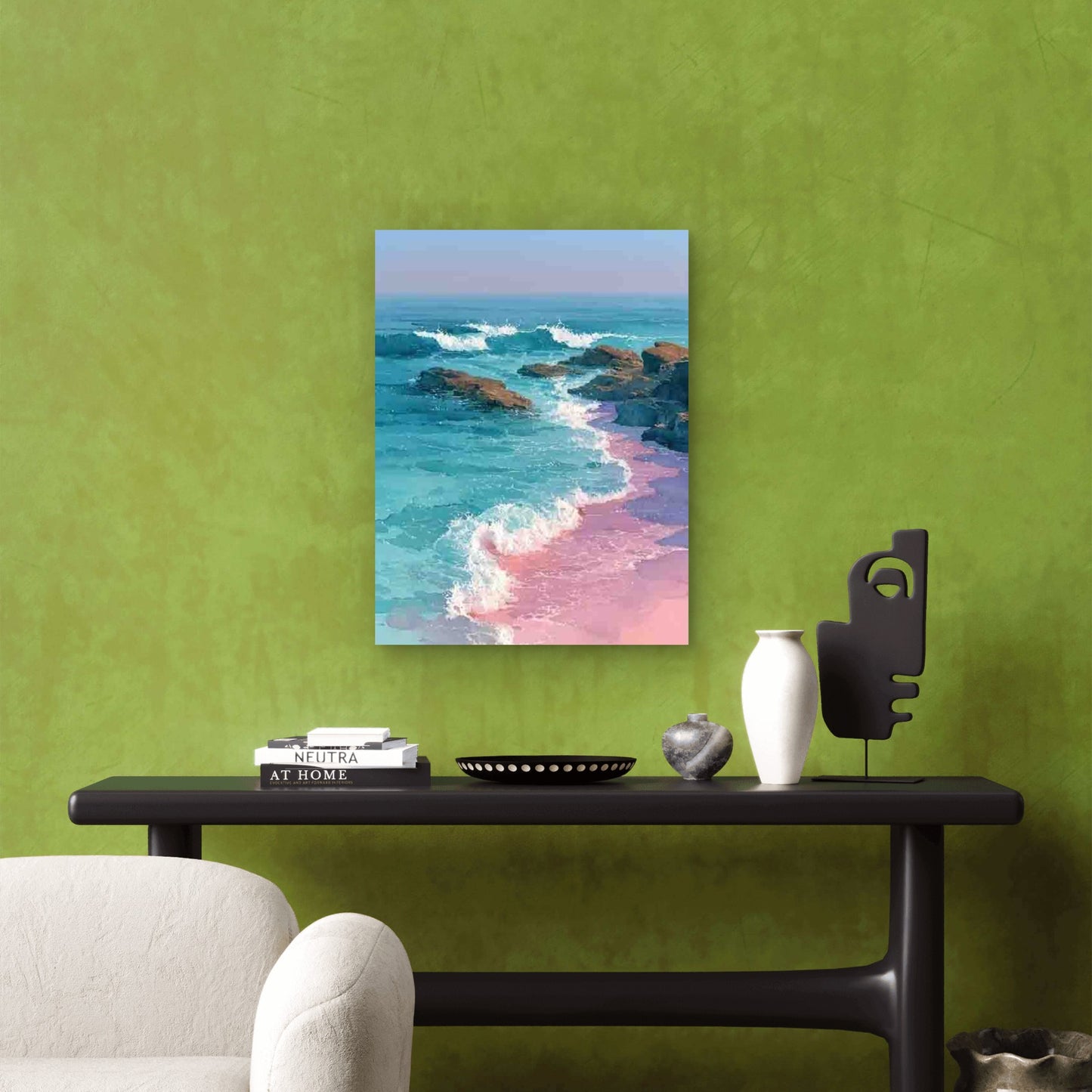 Calm Coastal Landscape in Soft Pastel Colors 60x90cm Metal Print Ready to Hang