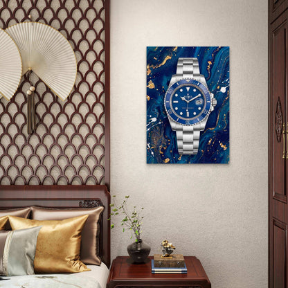 Blue Marble Silver Luxury Watch 40x60cm Metal Print Ready to Hang - Bella Home Decor