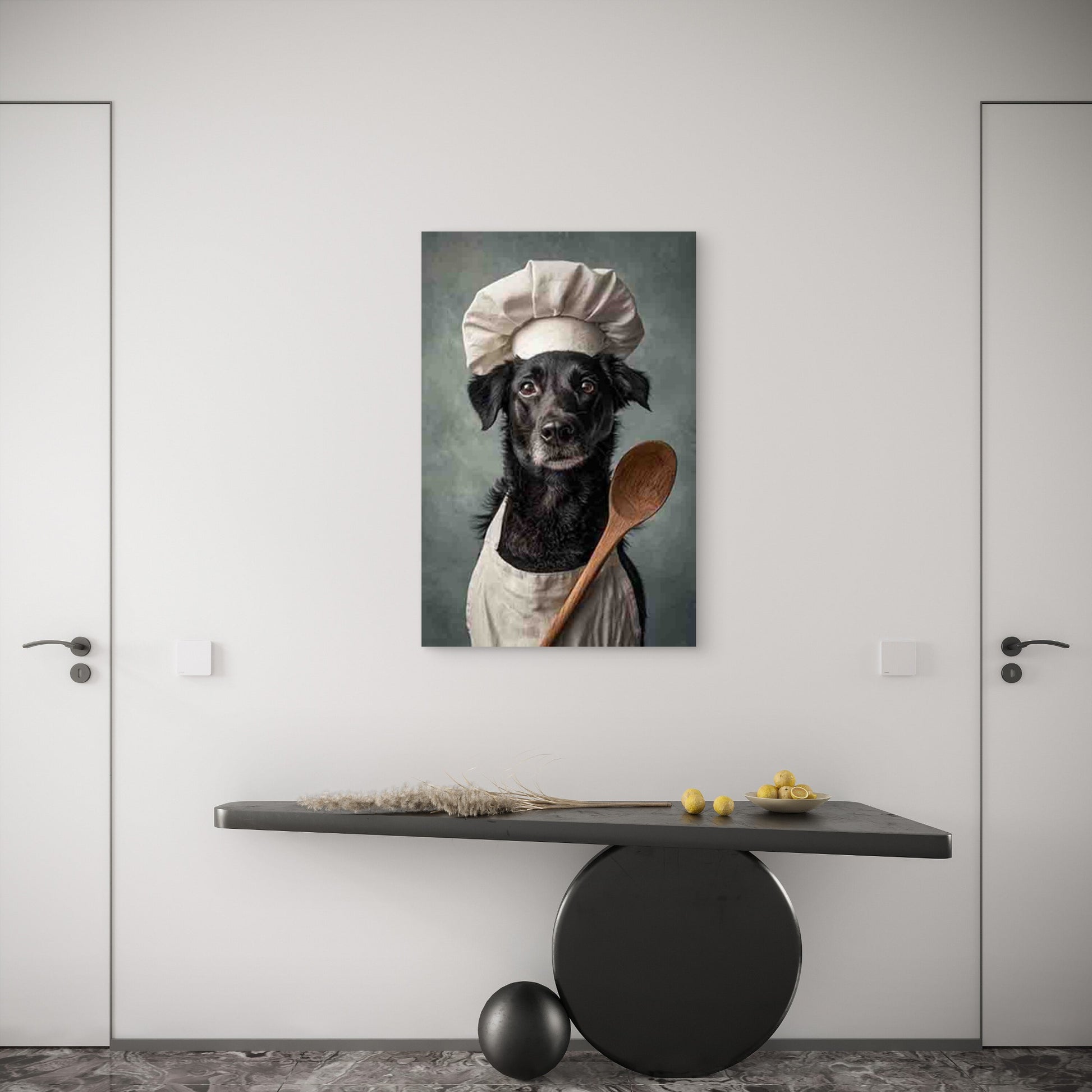 Chef Dog Preparing Food 60x90cm Metal Print Ready to Hang