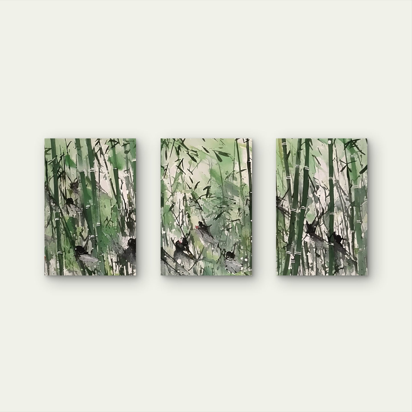 3pcs Abstract Watercolor Green Bamboo Forest   Wall Art Set Canvas Framed 40x60cm - High Quality Print 100% Australian Made Wall Canvas Ready to Hang